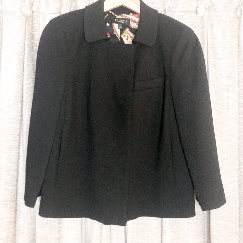 NWT Talbots Black Hidden Button Crop Sleeve Blazer Size 8